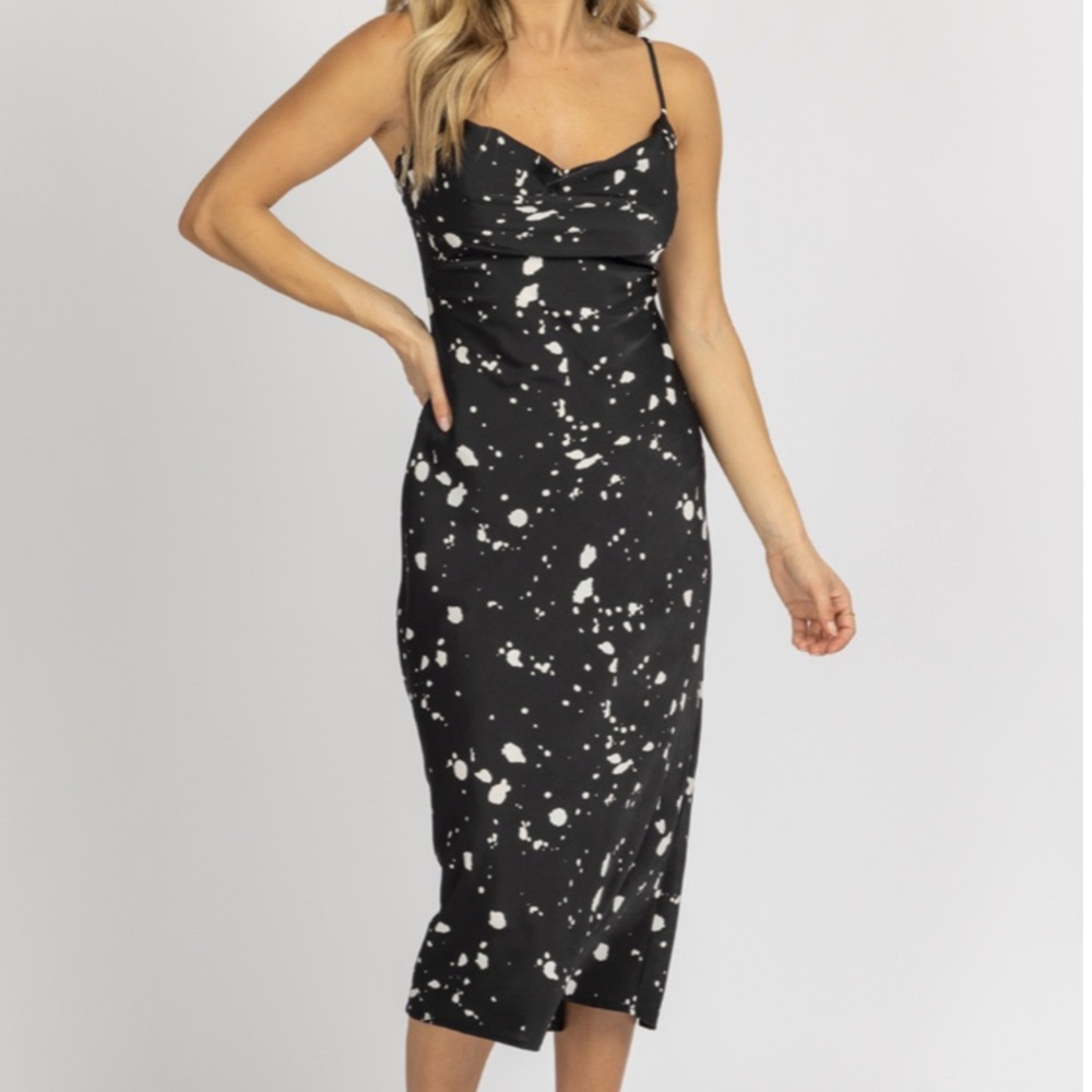 *BNWT* Black and White Speckled Cowl Neck Midi Dress